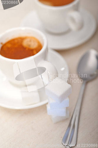 Image of Italian espresso coffee and sugar cubes
