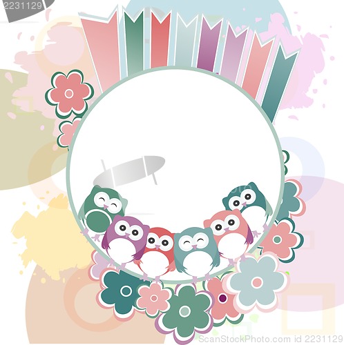 Image of Seamless retro flowers and owl kids illustration background pattern