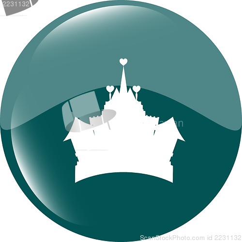 Image of Medieval royal castle - green icon button isolated