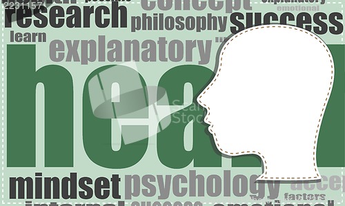 Image of Positive thinking info-text graphics and arrangement with human head concept (word clouds)