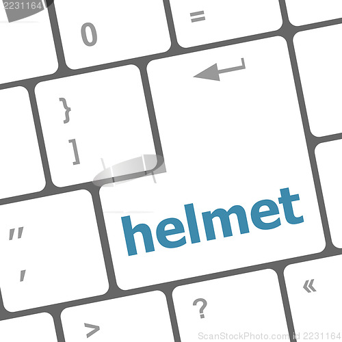 Image of helmet word on computer pc keyboard key