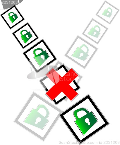 Image of red check box and green padlock set on check mark list