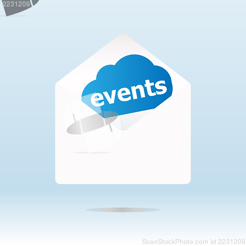 Image of events word on blue cloud on envelope