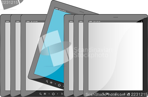 Image of Group of tablet pc on white isolated background