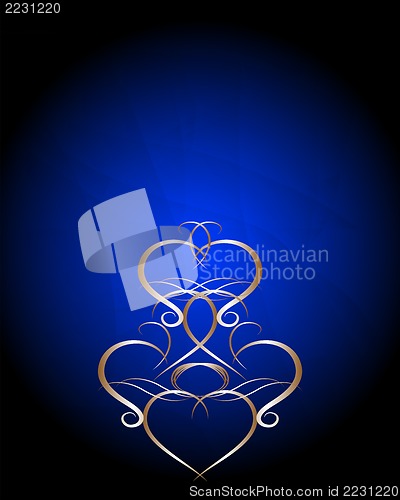 Image of An elegant background pattern in dark blue with gold trim