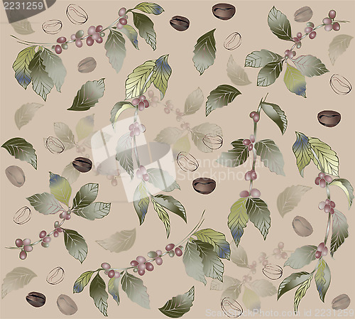 Image of Seamless background with branches coffee tree, fashionable moder
