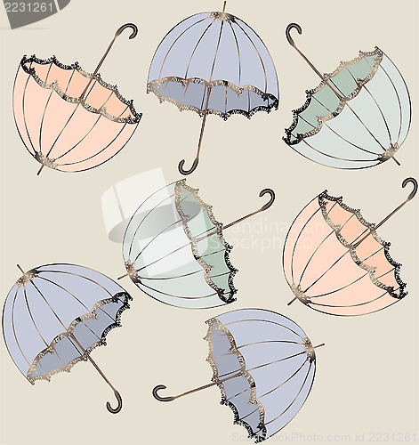 Image of Illustration of vintage umbrella. Seamless background fashionabl