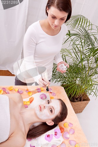 Image of woman face with beauty treatment cosmetic spa