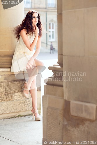 Image of beautiful woman in sexy dress outdoor in summer