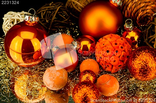 Image of christmas decoration in orange on black