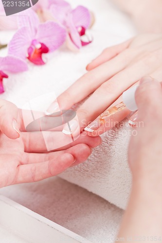 Image of manicure making in beauty spa salon 