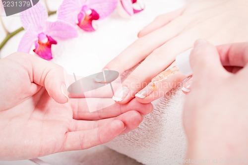 Image of manicure making in beauty spa salon 