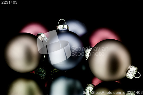 Image of christmas decoration in grey blue bordeaux and red