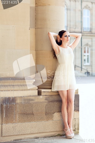 Image of beautiful woman in sexy dress outdoor in summer