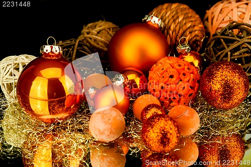 Image of christmas decoration in orange on black