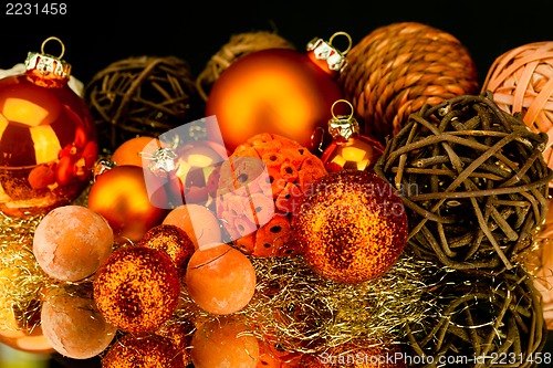 Image of christmas decoration in orange on black