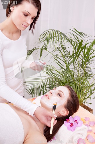 Image of woman face with beauty treatment cosmetic spa