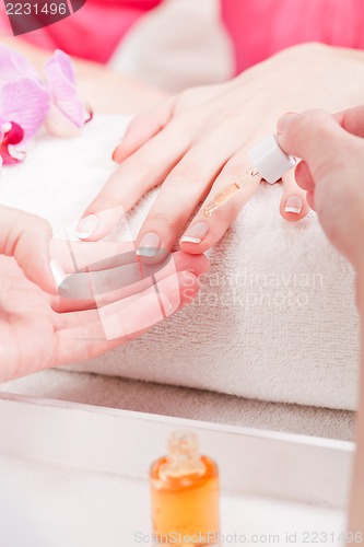 Image of manicure making in beauty spa salon 