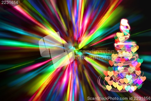 Image of christmas tree with many colors in the dark nigt 