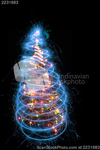 Image of christmas tree in the dark 