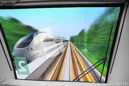Image of view from cabin of train