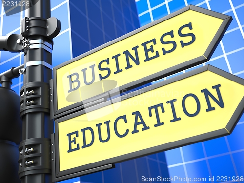Image of Education Concept. "Business Education" Roadsign.