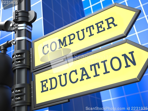 Image of Education Concept. "Computer Education" Roadsign.