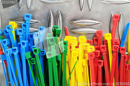 Image of Set colored cable ties, close up