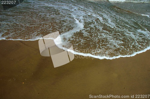 Image of close up wave over sand