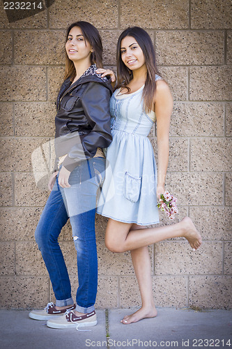 Image of Two Mixed Race Twin Sisters Portrait