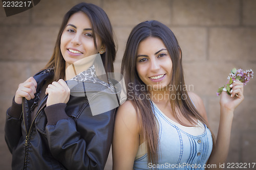 Image of Two Mixed Race Twin Sisters Portrait