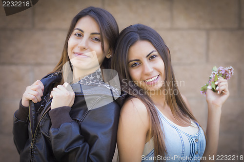 Image of Two Mixed Race Twin Sisters Portrait