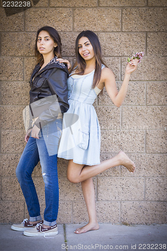 Image of Two Mixed Race Twin Sisters Portrait