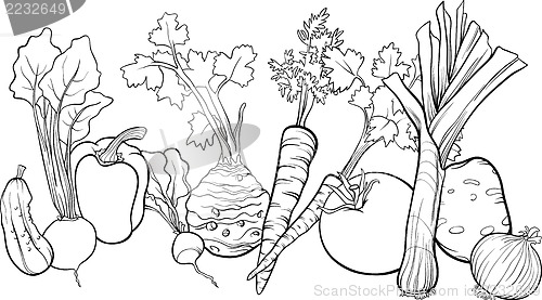 Image of vegetables group illustration for coloring book
