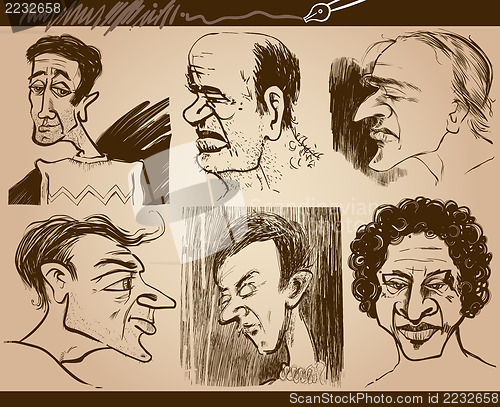 Image of people faces caricature drawings set