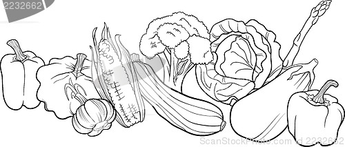 Image of vegetables group illustration for coloring book