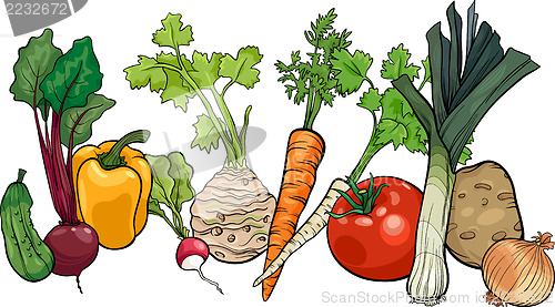 Image of vegetables big group cartoon illustration