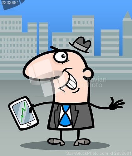 Image of businessman with tablet pc cartoon illustration