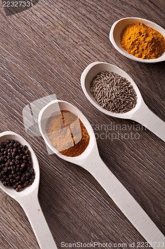 Image of spices on spoons