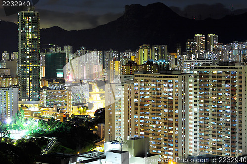 Image of Kowloon at night, downtown in Hong Kong