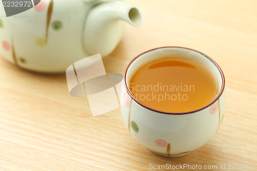 Image of Cup of tea with teapot