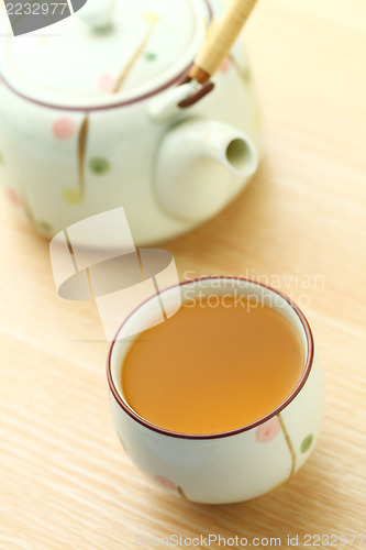 Image of Cup of tea with teapot