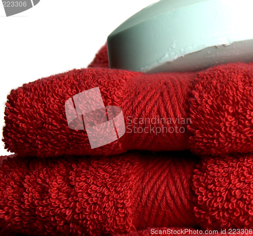 Image of red towels and soap