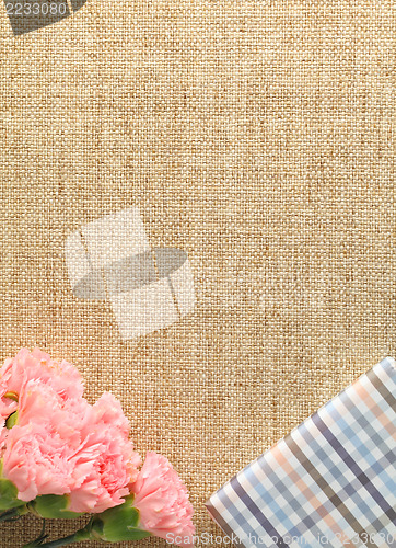 Image of Carnation and gift on the linen pattern