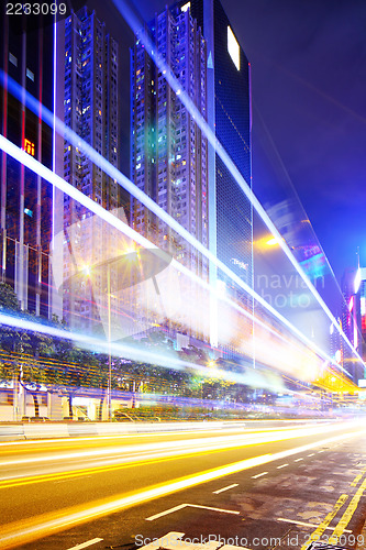 Image of traffic in Hong Kong at night