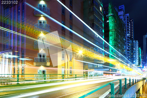 Image of traffic in Hong Kong at night