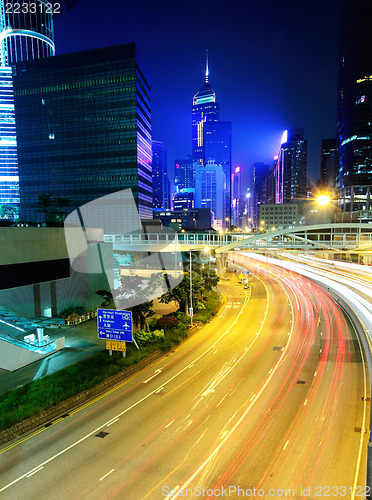 Image of modern city with traffic at night