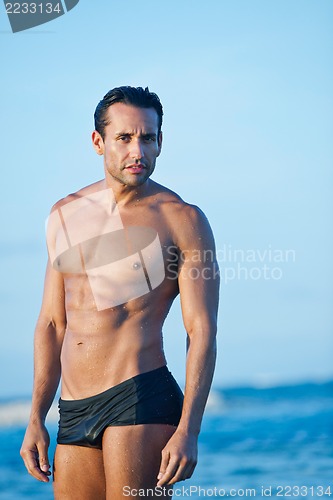 Image of Portrait of a man standing on the beach