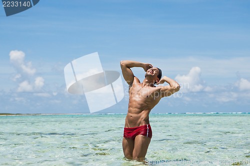 Image of Man enjoying in water on the beach