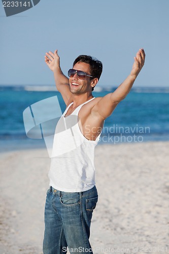 Image of Man enjoying on the beach